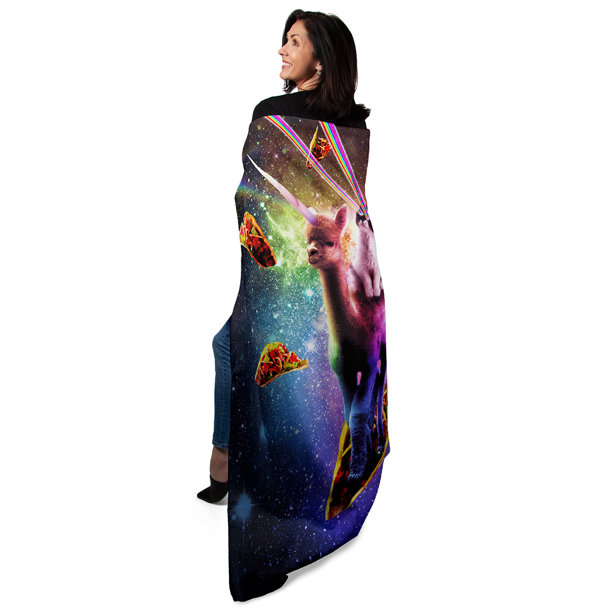 Cosmic Cat Riding Alpacacorn 50" x 60" Fleece Blanket