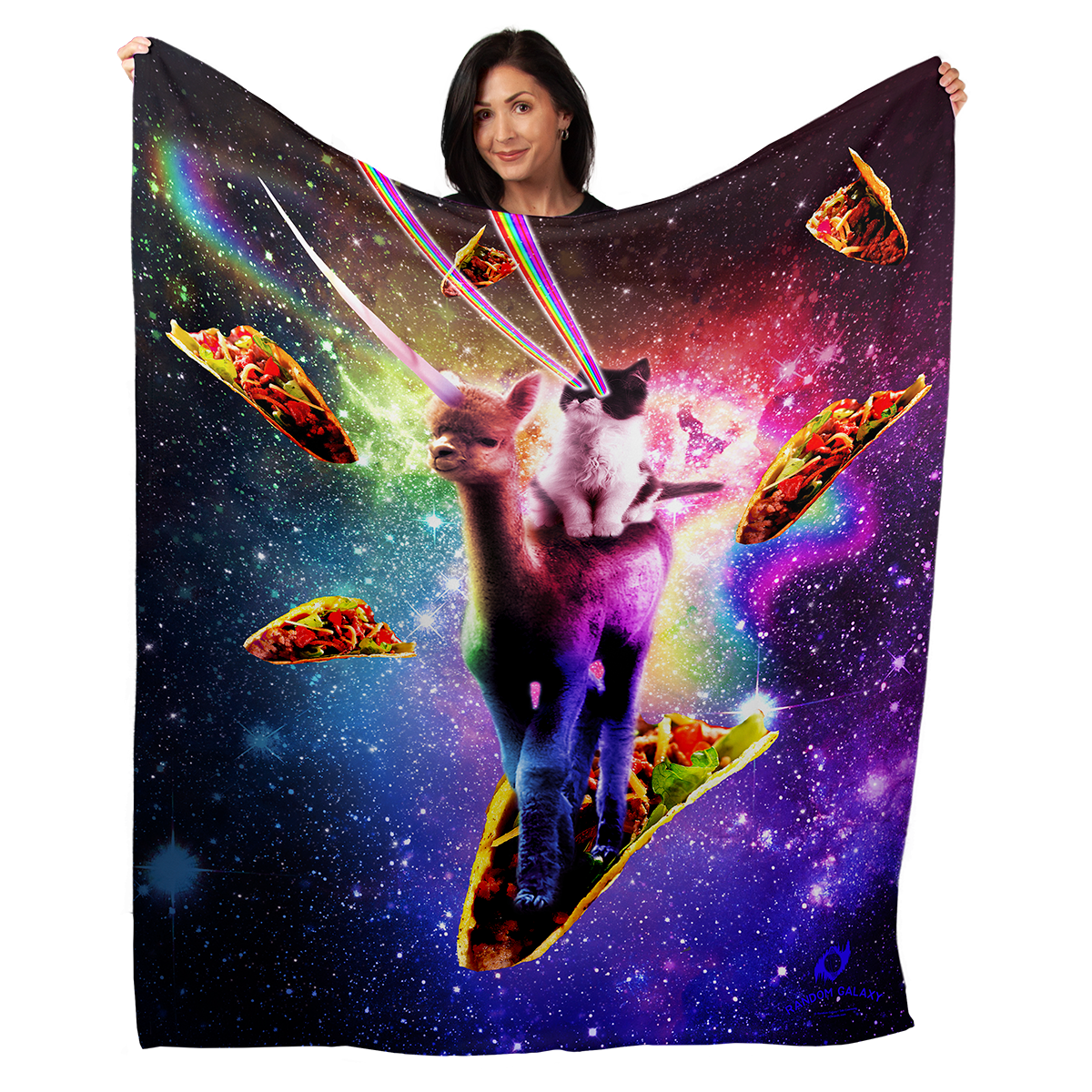 Cosmic Cat Riding Alpacacorn 50" x 60" Fleece Blanket