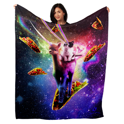 Cosmic Cat Riding Alpacacorn 50" x 60" Fleece Blanket