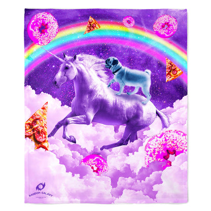 Rainbow Pug Riding a Unicorn 50" x 60" Fleece Blanket