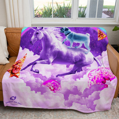 Rainbow Pug Riding a Unicorn 50" x 60" Fleece Blanket