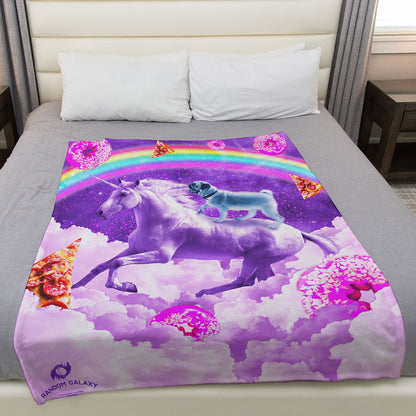 Rainbow Pug Riding a Unicorn 50" x 60" Fleece Blanket