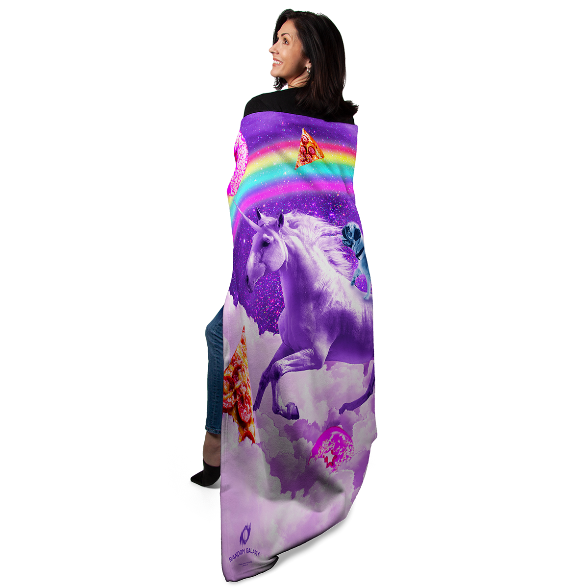 Rainbow Pug Riding a Unicorn 50" x 60" Fleece Blanket