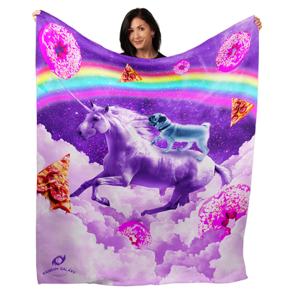 Rainbow Pug Riding a Unicorn 50" x 60" Fleece Blanket