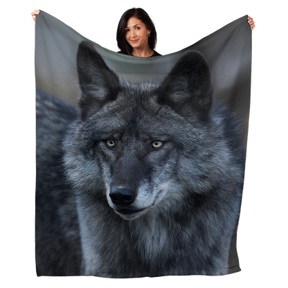 Black Wolf Portrait 50" x 60" Fleece Blanket