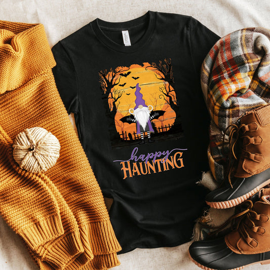 Happy Haunting Gnome T-shirt, Halloween Tee