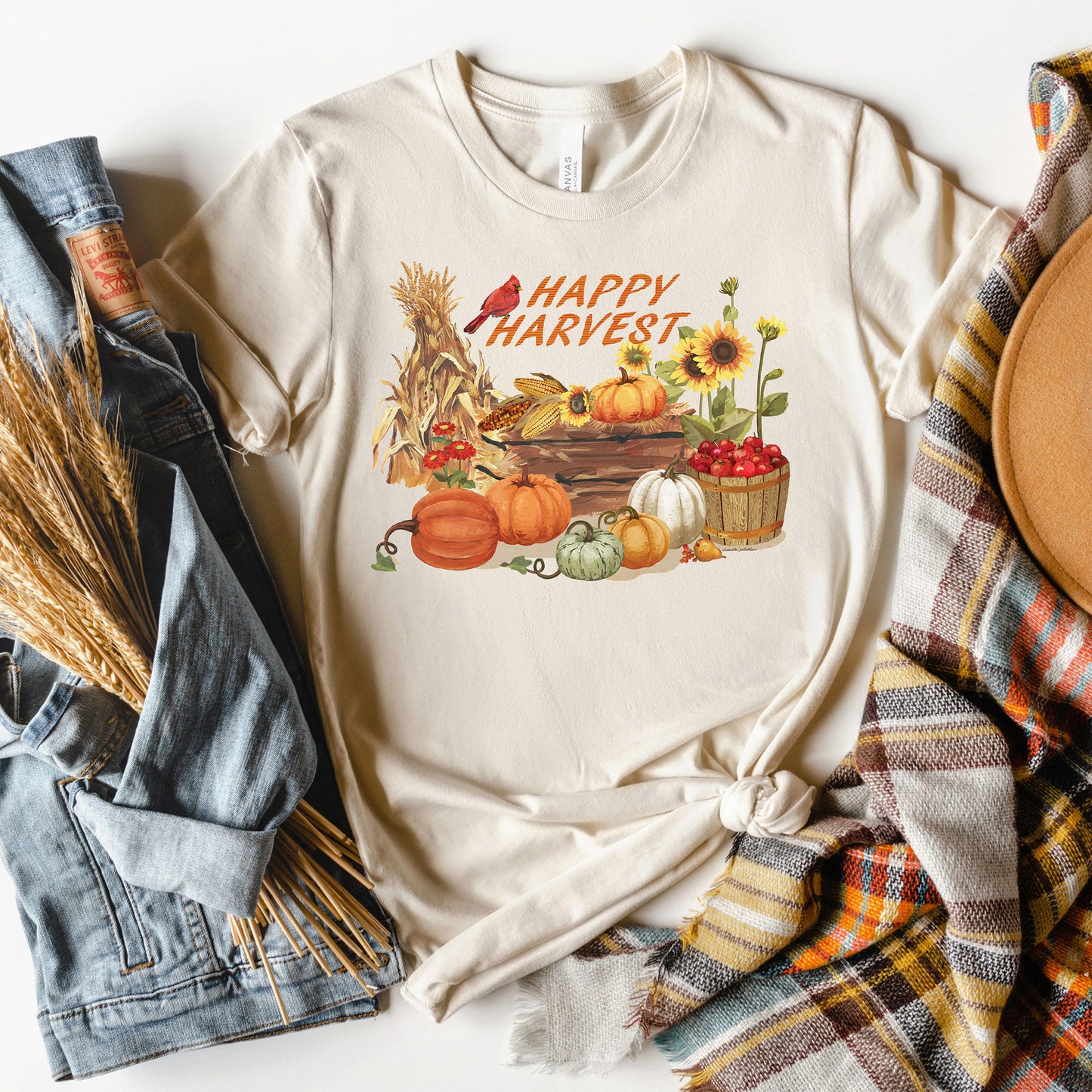 Happy Harvest Cardinal T-shirt, Autumn Tee