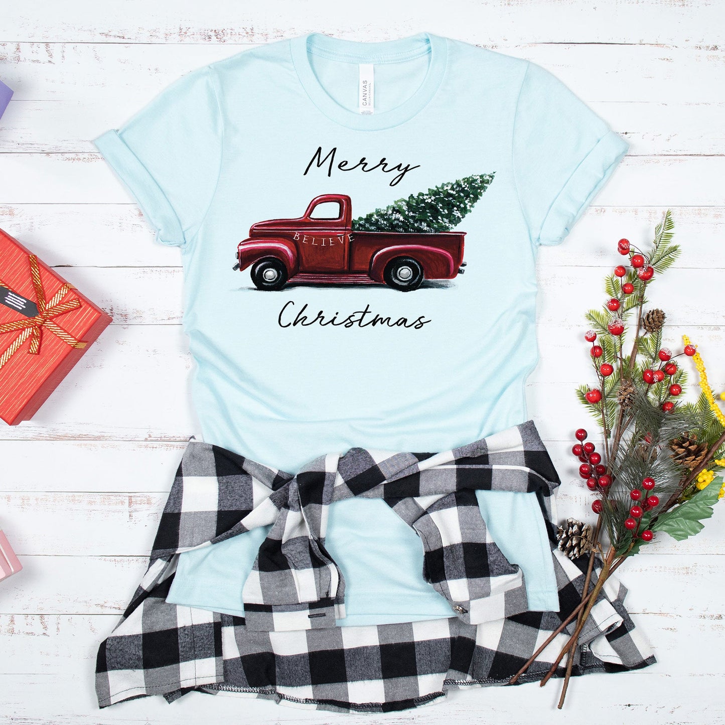 Merry Christmas Tree Truck T-shirt, Christmas Tee