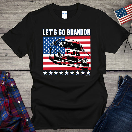 Let's Go Brandon Racecar American Flag T-shirt