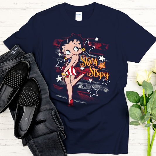 Stars & Stripes Betty T-shirt, Betty Boop Tee