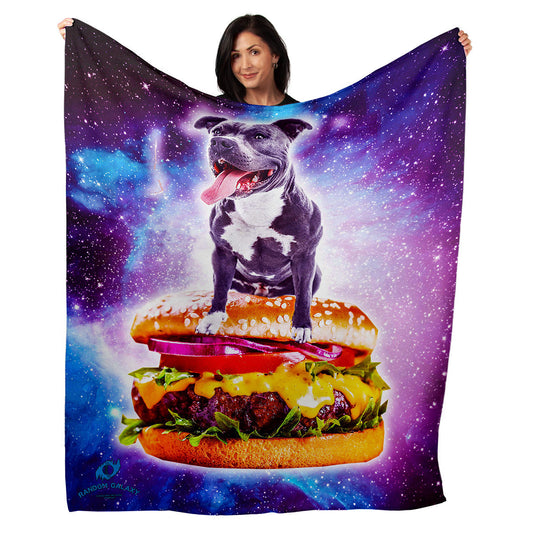 50" x 60" Galaxy Pitbull Riding Hamburger Plush Minky Blanket