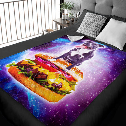 50" x 60" Galaxy Pitbull Riding Hamburger Plush Minky Blanket