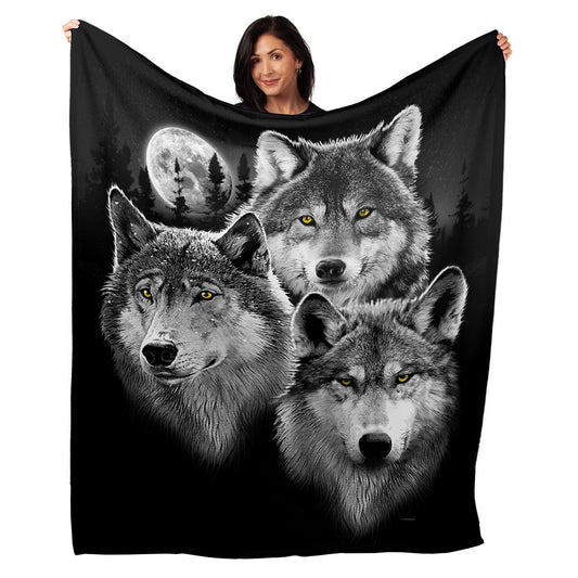 50" x 60" Three Wolves Portrait Plush Minky Blanket