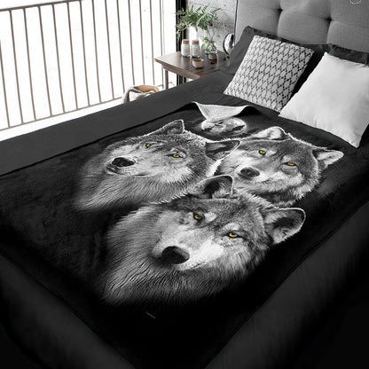 50" x 60" Three Wolves Portrait Plush Minky Blanket