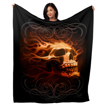 50" x 60" Fire Skull Plush Minky Blanket