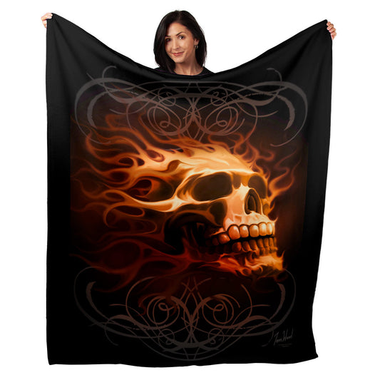 50" x 60" Fire Skull Plush Minky Blanket