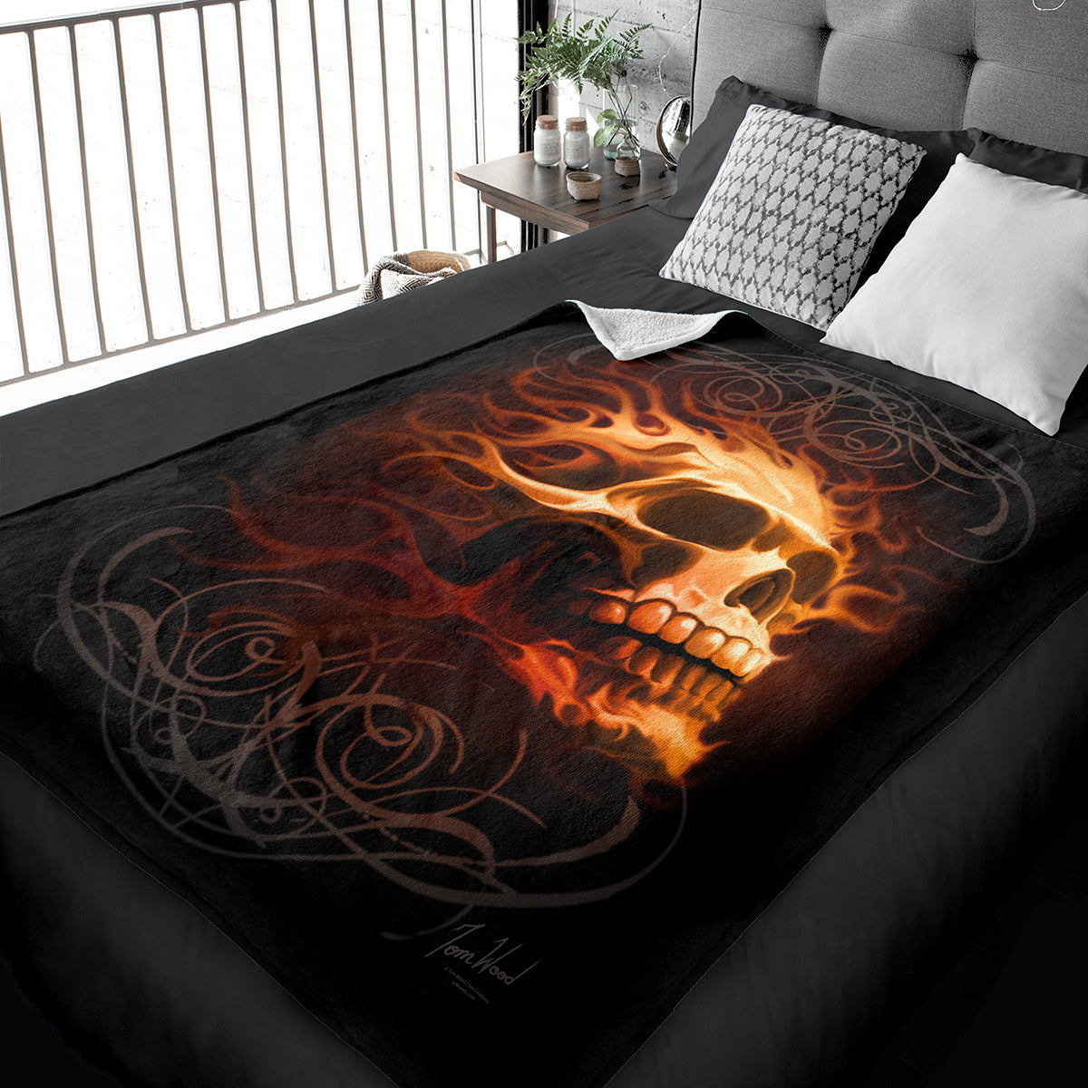 50" x 60" Fire Skull Plush Minky Blanket