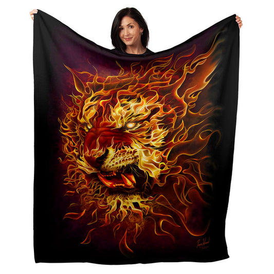 50" x 60" Fire Tiger Plush Minky Blanket