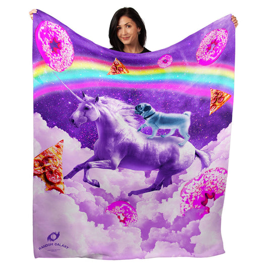 50" x 60" Rainbow Pug Riding Unicorn Plush Minky Blanket