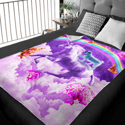 50" x 60" Rainbow Pug Riding Unicorn Plush Minky Blanket