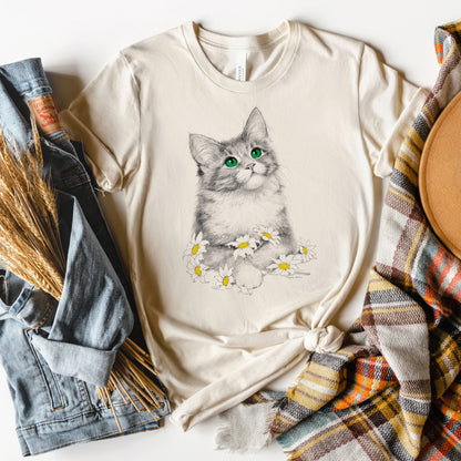 Cat T-Shirt, Daisies Tee