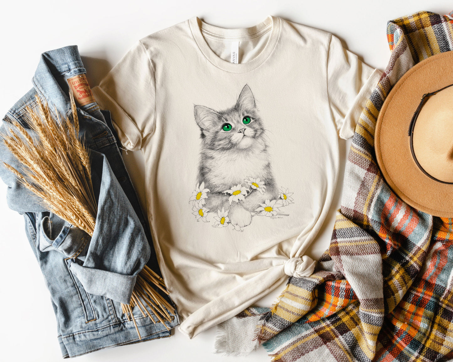 Cat T-Shirt, Daisies Tee