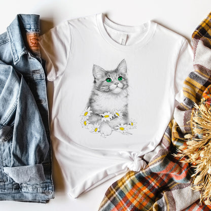 Cat T-Shirt, Daisies Tee