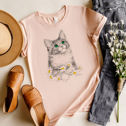 Cat T-Shirt, Daisies Tee