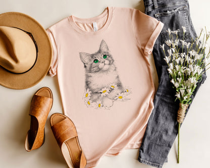 Cat T-Shirt, Daisies Tee