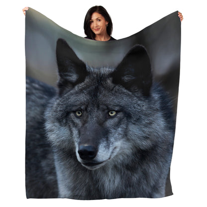 50" x 60" Black Wolf Portrait Plush Minky Blanket