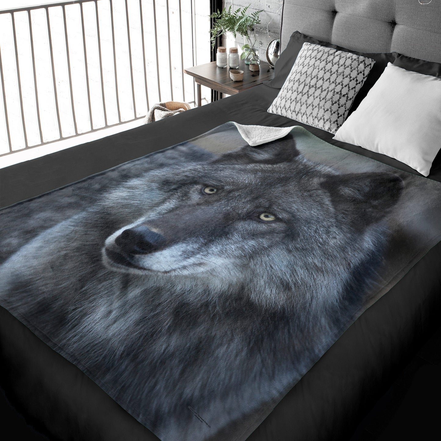 50" x 60" Black Wolf Portrait Plush Minky Blanket