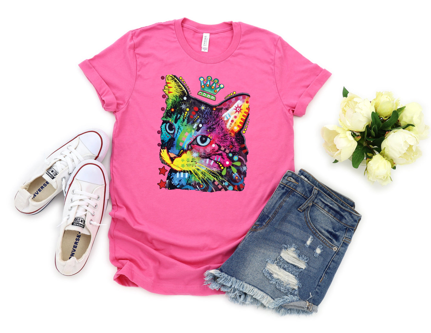 Neon Thinking Cat Crowned T-shirt