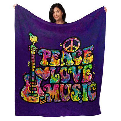 50" x 60" Peace Love Music Plush Minky Blanket