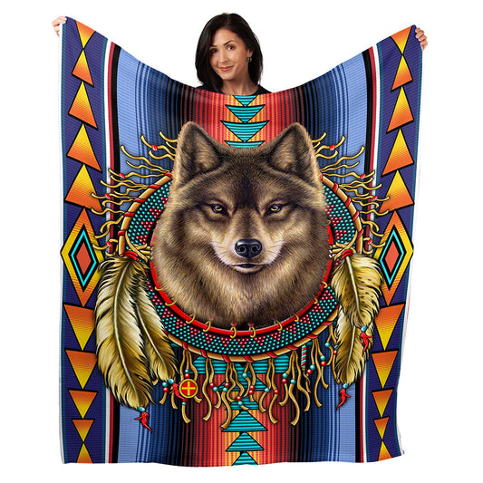 50" x 60" Serape Wolf Plush Minky Blanket