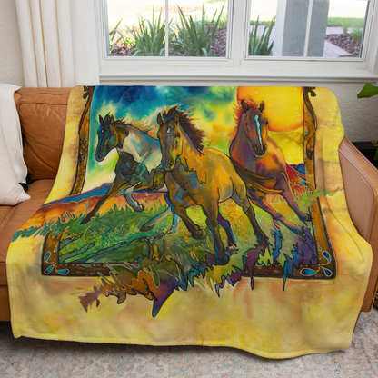 50" x 60" Freedom Horses Plush Minky Blanket