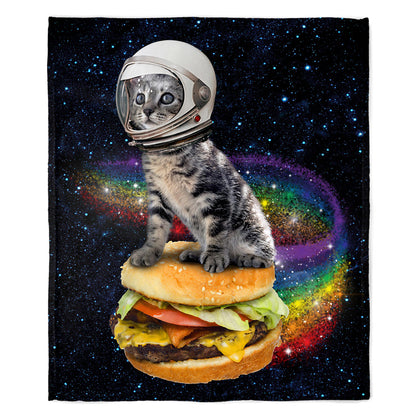 50" x 60" Rainbow Burger Cat Plush Minky Blanket