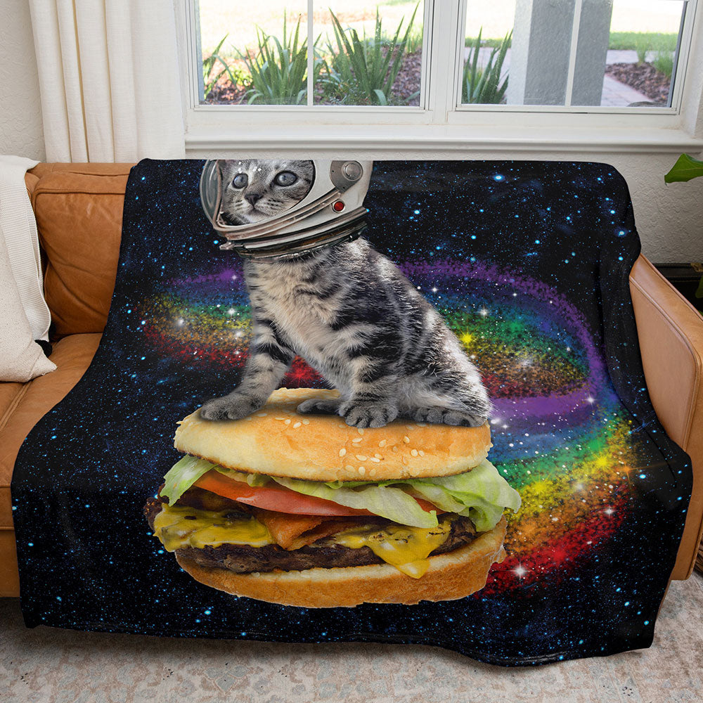 50" x 60" Rainbow Burger Cat Plush Minky Blanket