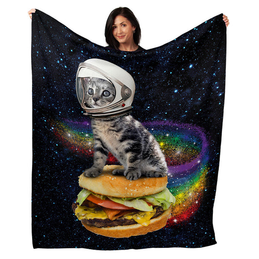 50" x 60" Rainbow Burger Cat Plush Minky Blanket