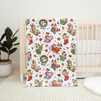 30" x 40" Christmas Kittens Baby Minky Blanket