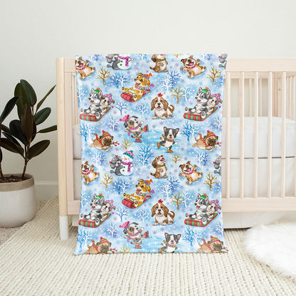 30" x 40" Christmas Puppies Baby Minky Blanket