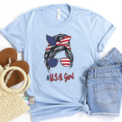 USA Girl Mom Bun T-shirt