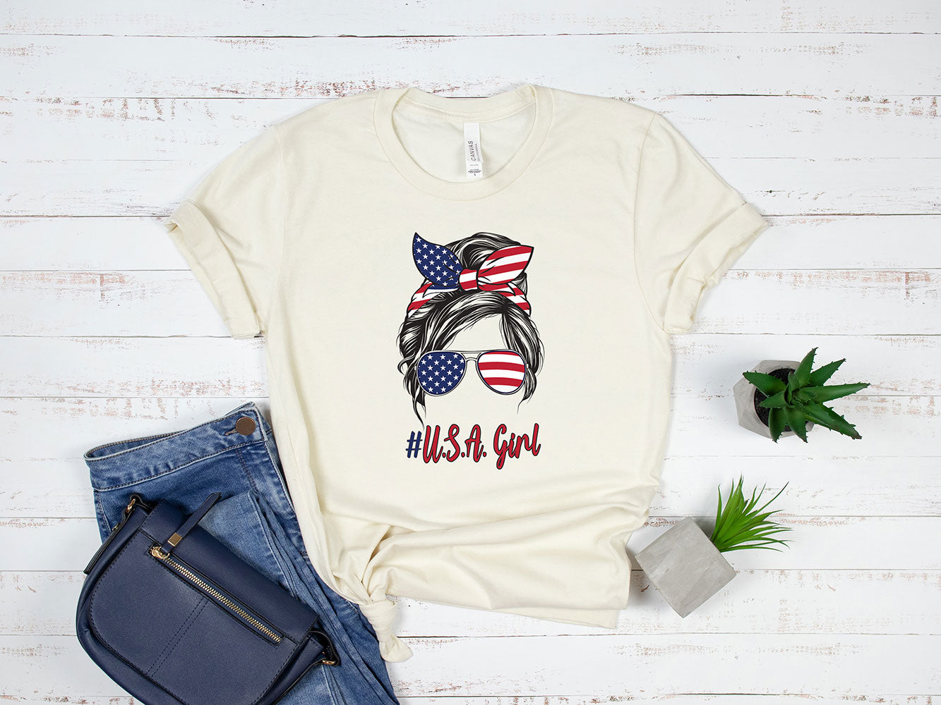 USA Girl Mom Bun T-shirt