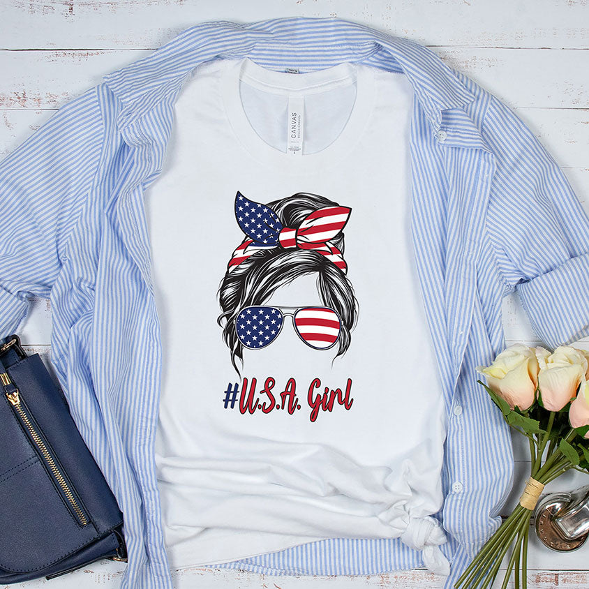 USA Girl Mom Bun T-shirt