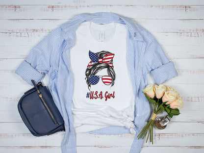 USA Girl Mom Bun T-shirt