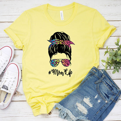 Rainbow Leopard Print Mom Bun T-shirt