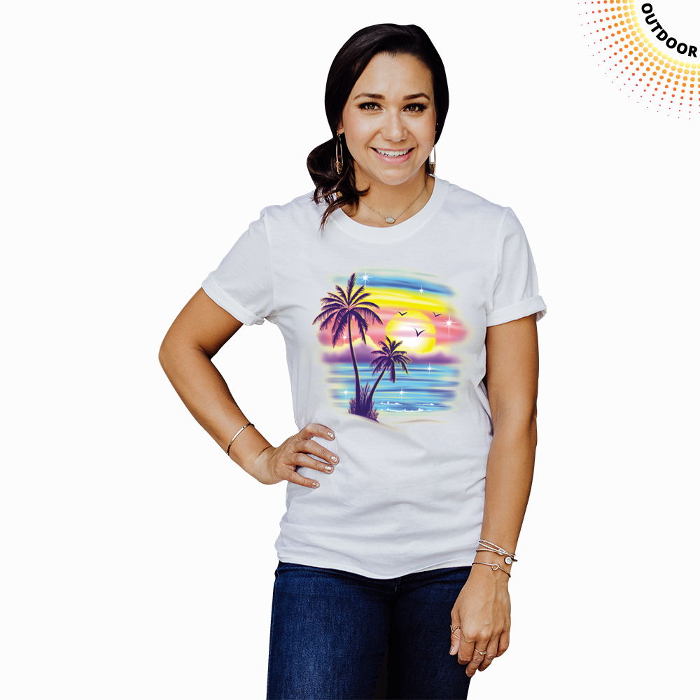 Adult Unisex Airbrush Palm Trees Solar Tee