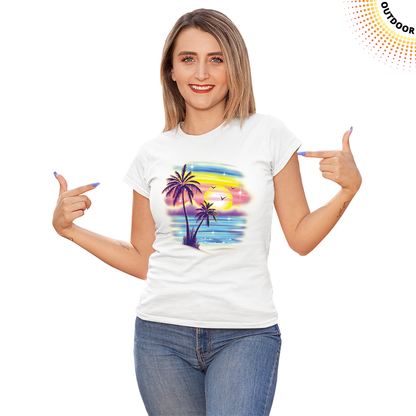 Women's Airbrush Palm Trees Solar Tee