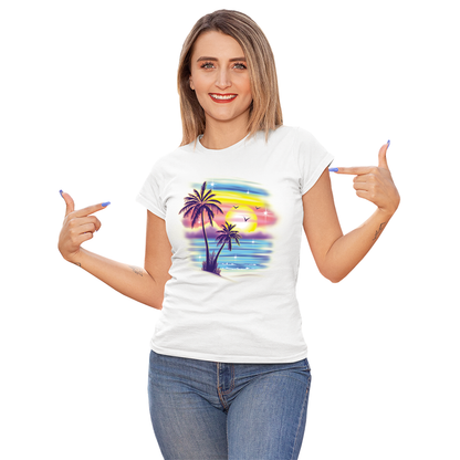 Women's Airbrush Palm Trees Solar Tee