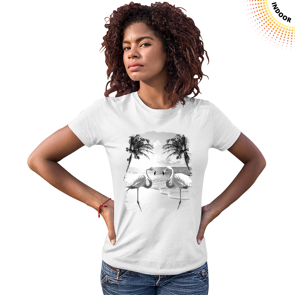 Women's Colorful Flamingo Palm Tree Solar Tee