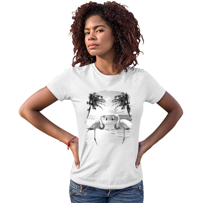 Women's Colorful Flamingo Palm Tree Solar Tee